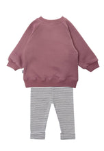 Load image into Gallery viewer, 2tlg. Set mit Sweatshirt in rosenholz und Print "amore" sowie Streifen Leggings: 62/68