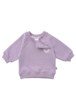 Load image into Gallery viewer, 2tlg. Set mit Sweatshirt in flieder "Smiley" und geringelter Leggings: 86/92