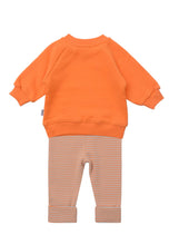 Load image into Gallery viewer, 2tlg. Set mit Sweatshirt orange "Smiley" und Leggings: 98/104
