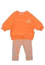 Load image into Gallery viewer, 2tlg. Set mit Sweatshirt orange "Smiley" und Leggings: 98/104
