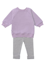 Lade das Bild in den Galerie-Viewer, 2tlg. Set mit Sweatshirt in flieder "Smiley" und geringelter Leggings: 74/80
